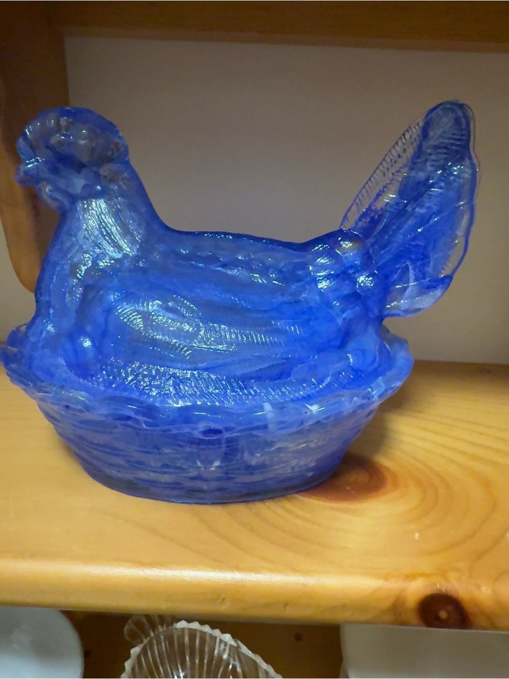 Blue Glass Hen on Nest Decorative Glass Art